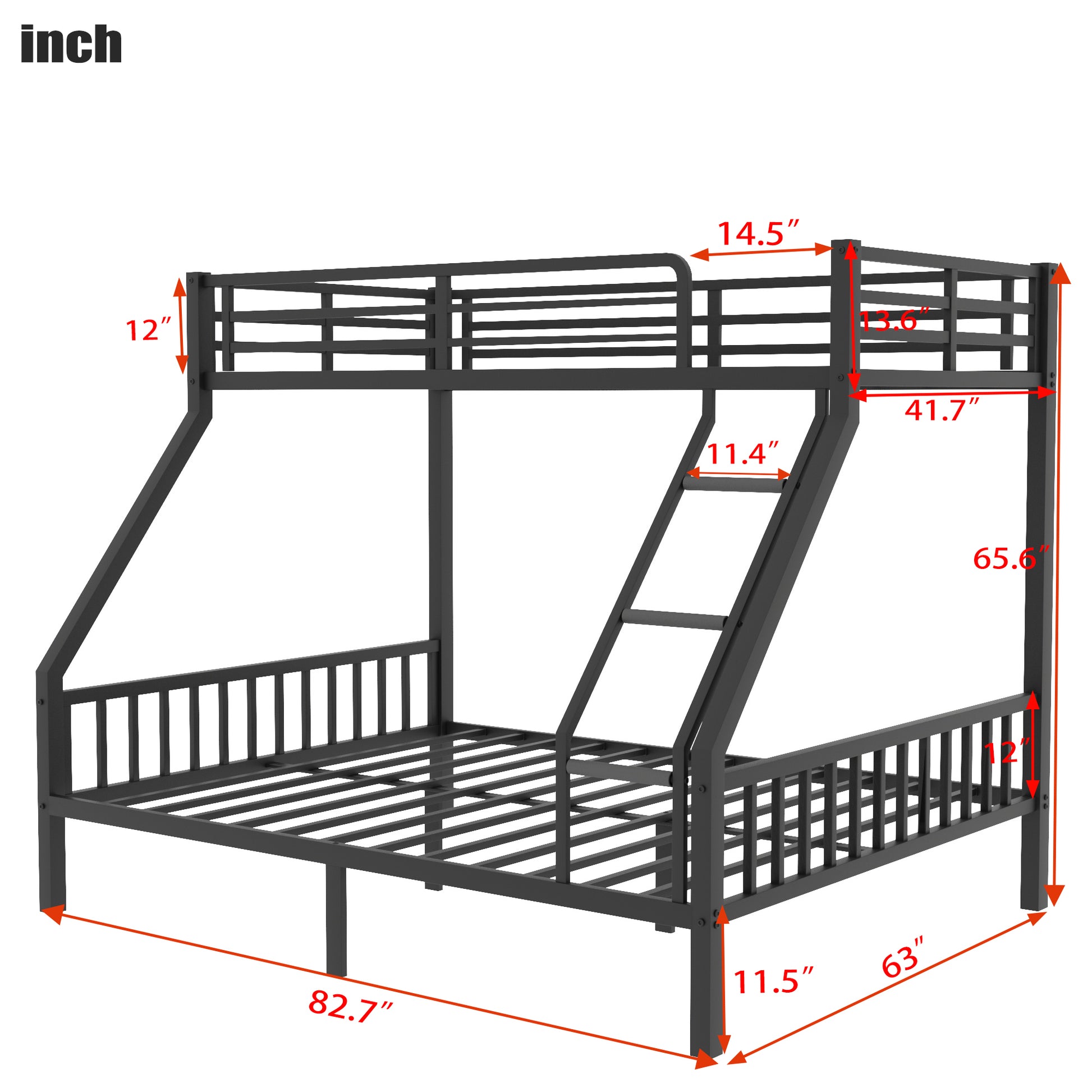 Twin Xl Over Queen Metal Bunk Bed With Ladder And