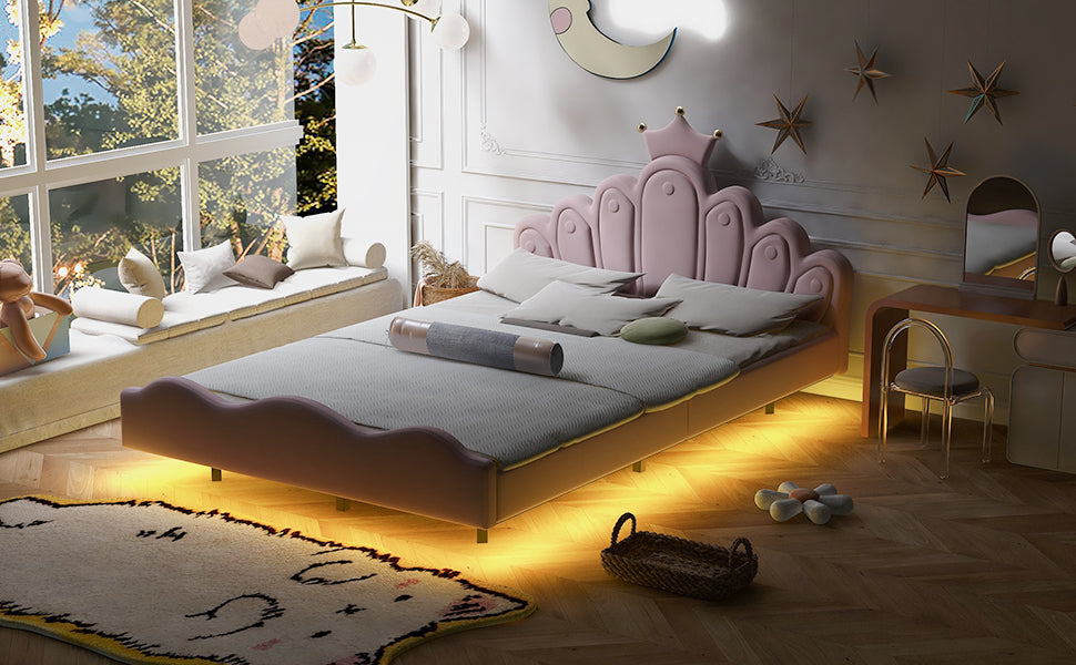 Full Size Crown Shaped Princess Bed, Soft Pu