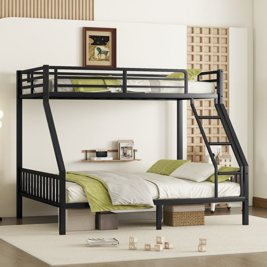 Twin Xl Over Queen Metal Bunk Bed With Ladder And