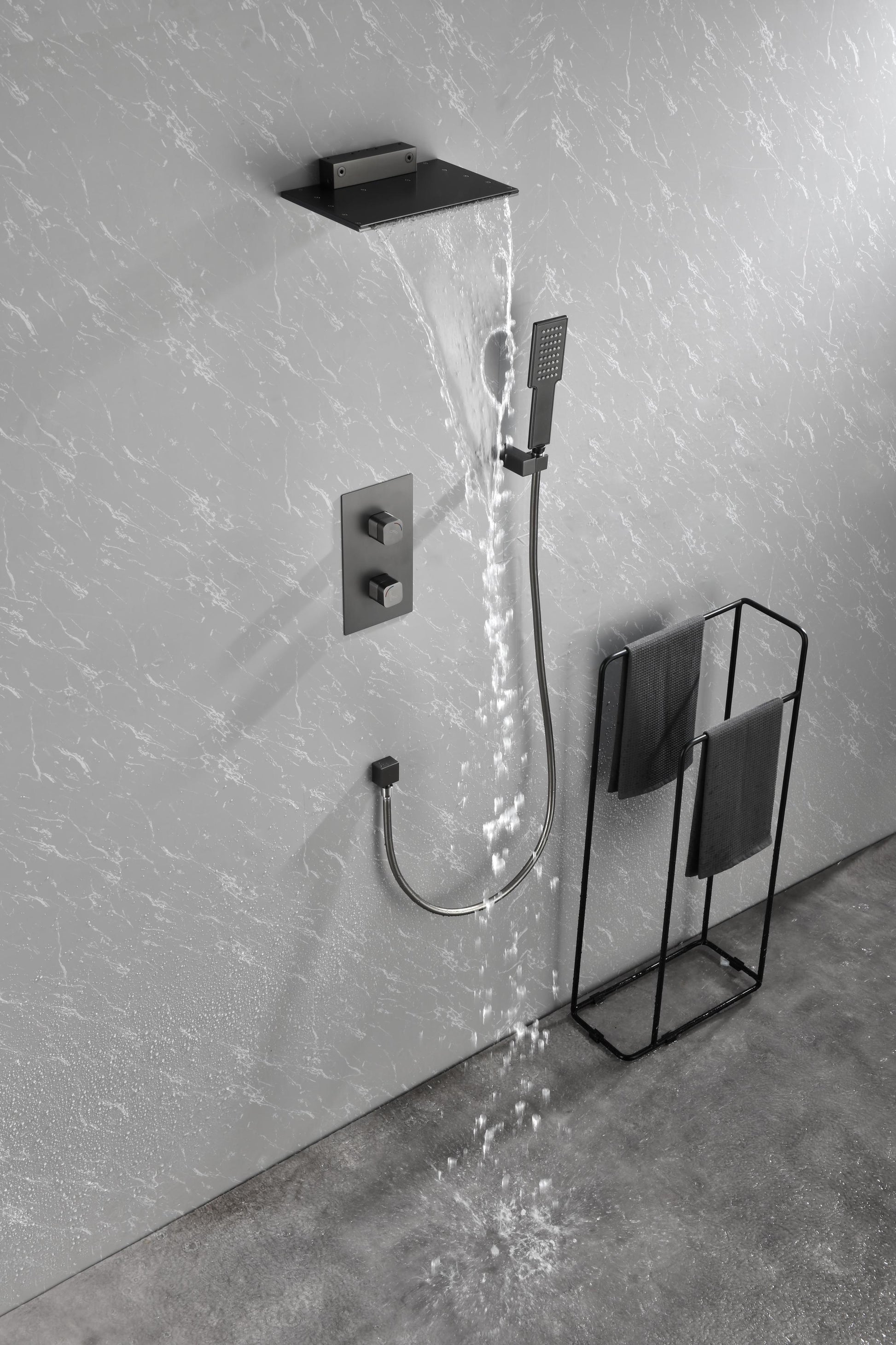 Waterfall Spout Wall Mounted Shower With Handheld