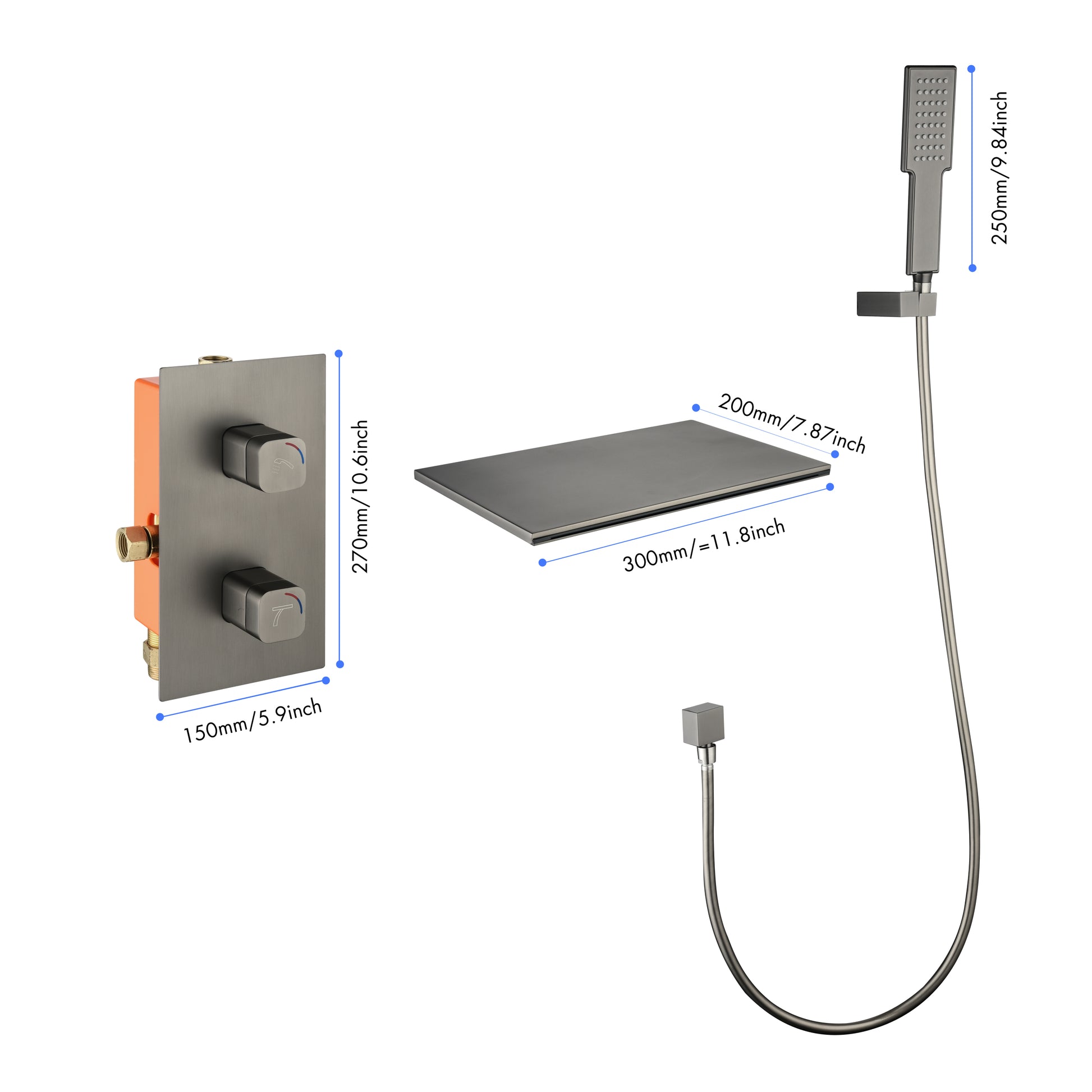 Waterfall Spout Wall Mounted Shower With Handheld