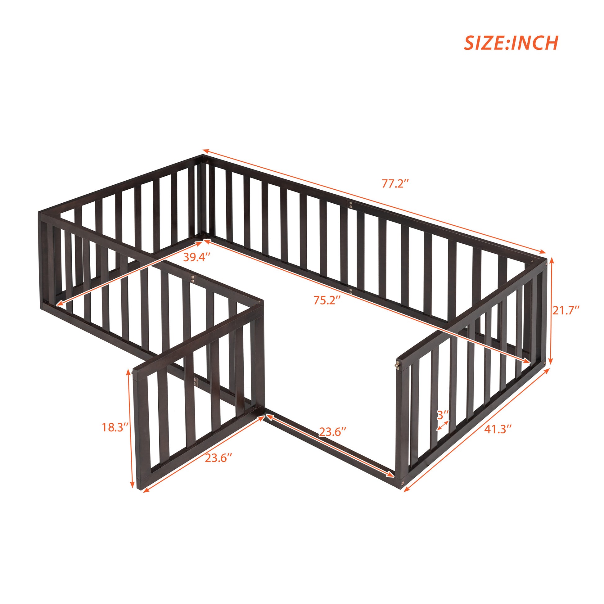 Twin Size Wood Floor Bed Frame With Fence And