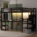 Metal Full Loft Bed With Wardrobe And Led Light,