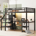 Metal Full Loft Bed With Wardrobe And Led Light,