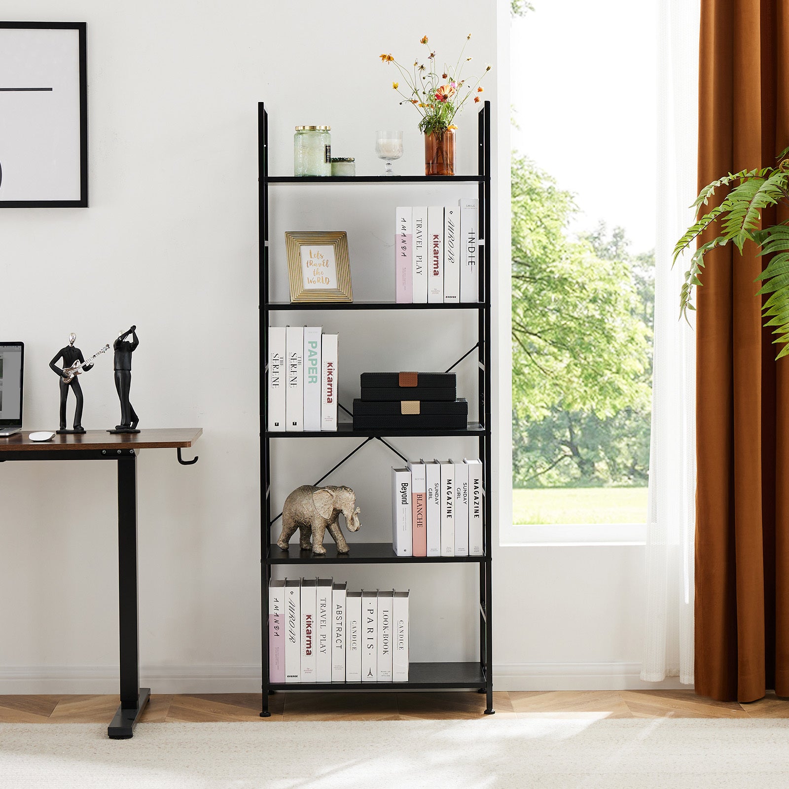 5 Shelves, Home Office And Living Room - Black