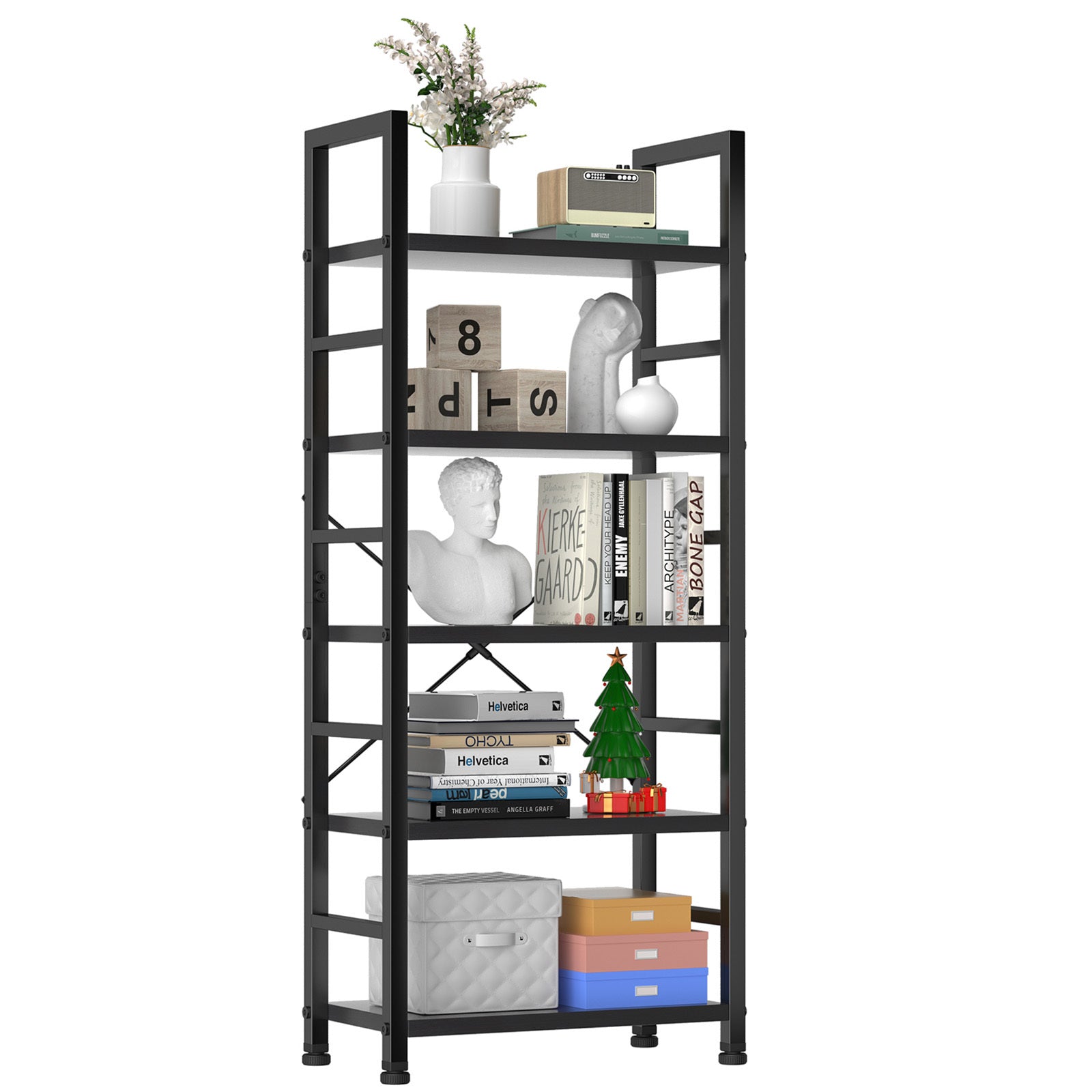 5 Shelves, Home Office And Living Room - Black