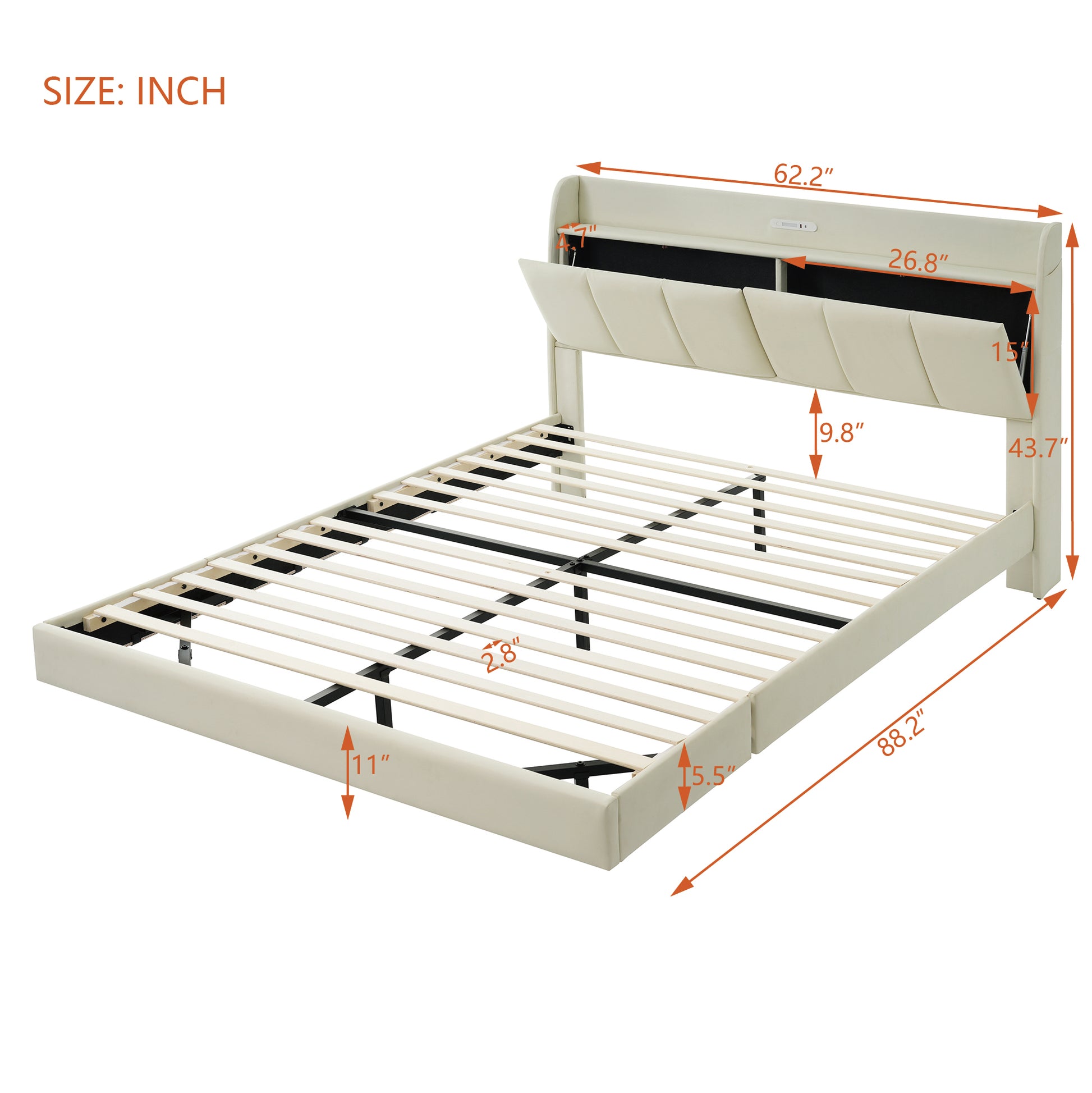 Queen Size Floating Bed Frame With Storage