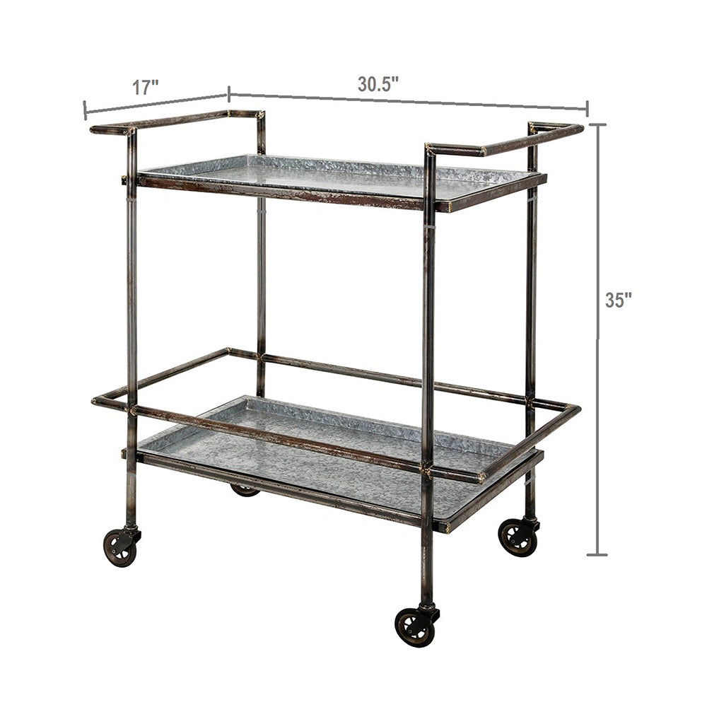 30.7X17.1X34.6" Percy Galvanized Metal Bar Cart