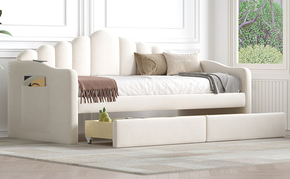 Twin Size Upholstered Daybed With 2 Drawers