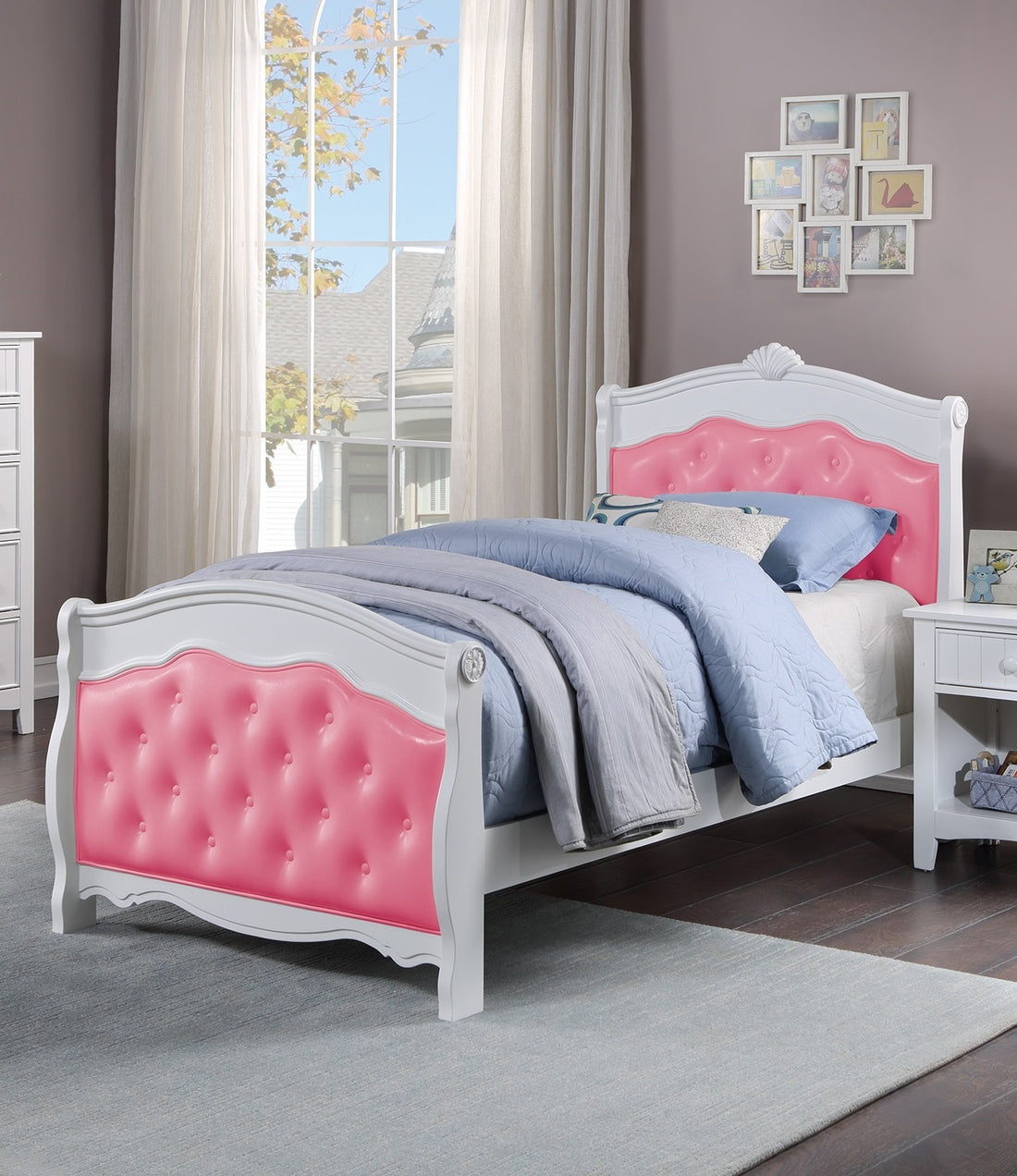 White Twin Size Bed Youth Bedroom Furniture Pink