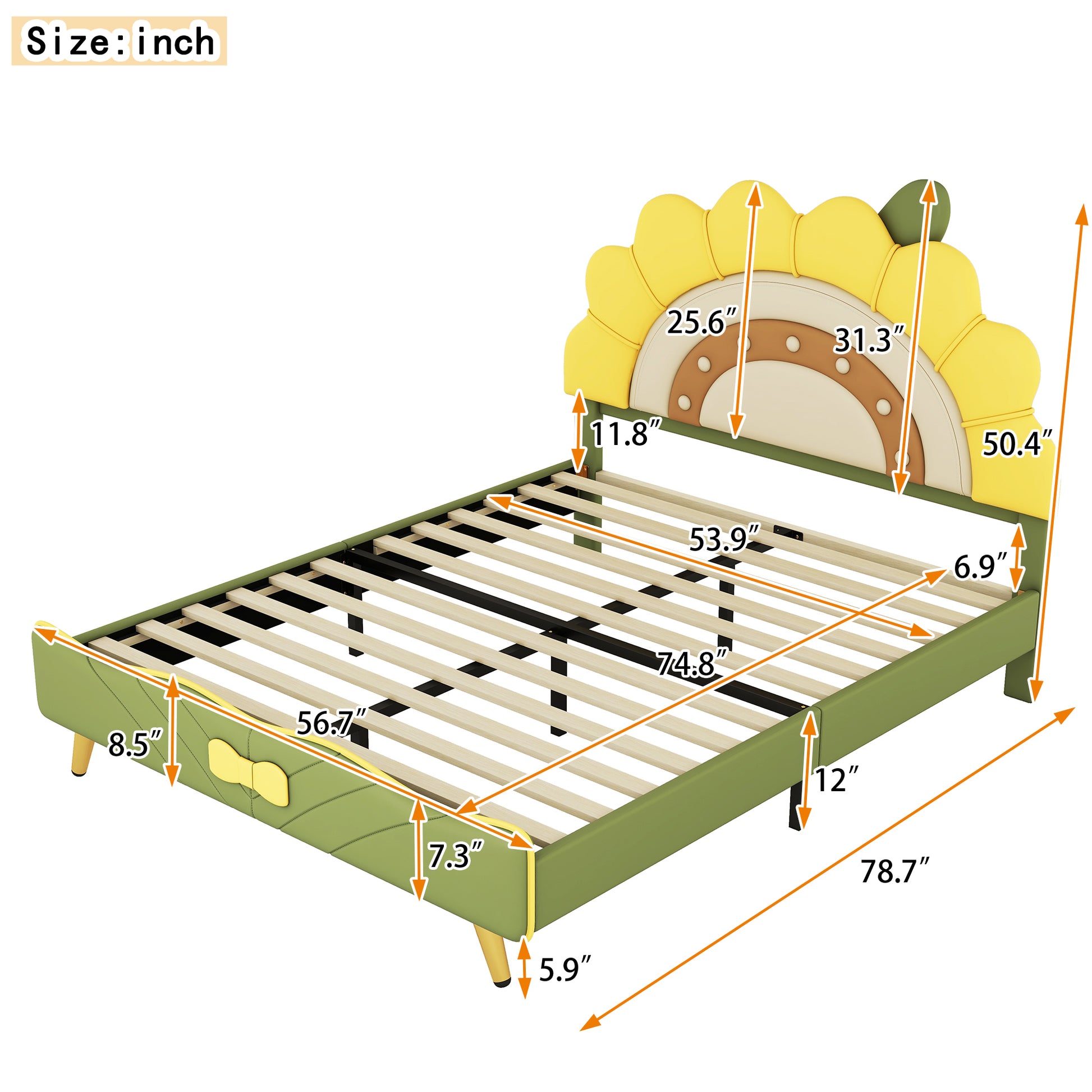 Full Size Upholstered Platform Bed With Sunflower