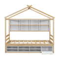 Twin House Bed With Roof Frame, Bedside Shelves,