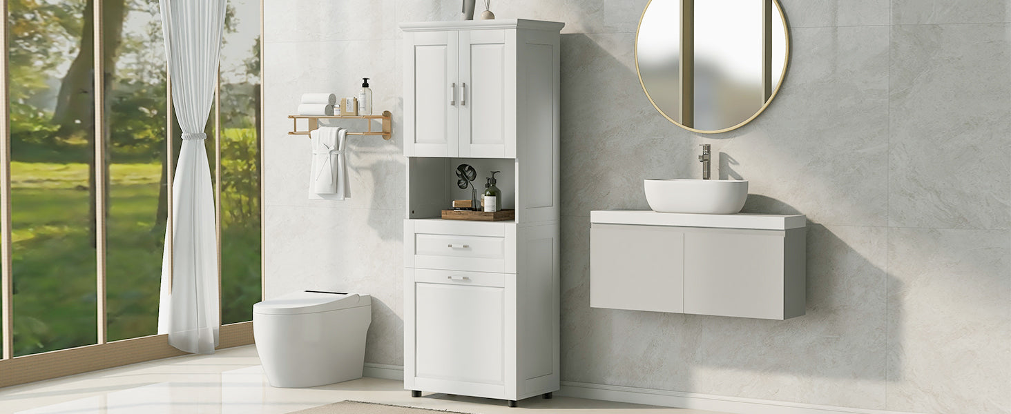 Tall Bathroom Cabinet With Laundry Basket, Large