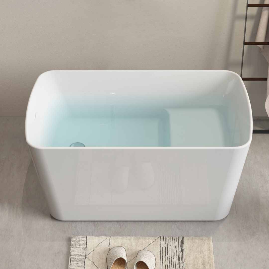 Sleek White Acrylic Freestanding Soaking Bathtub,