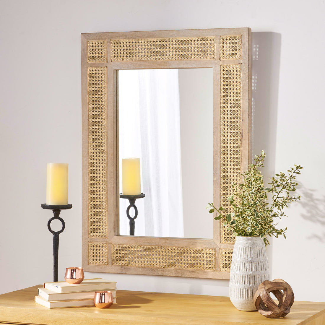 Mango Wood Mdf Cane Fitted Mirror