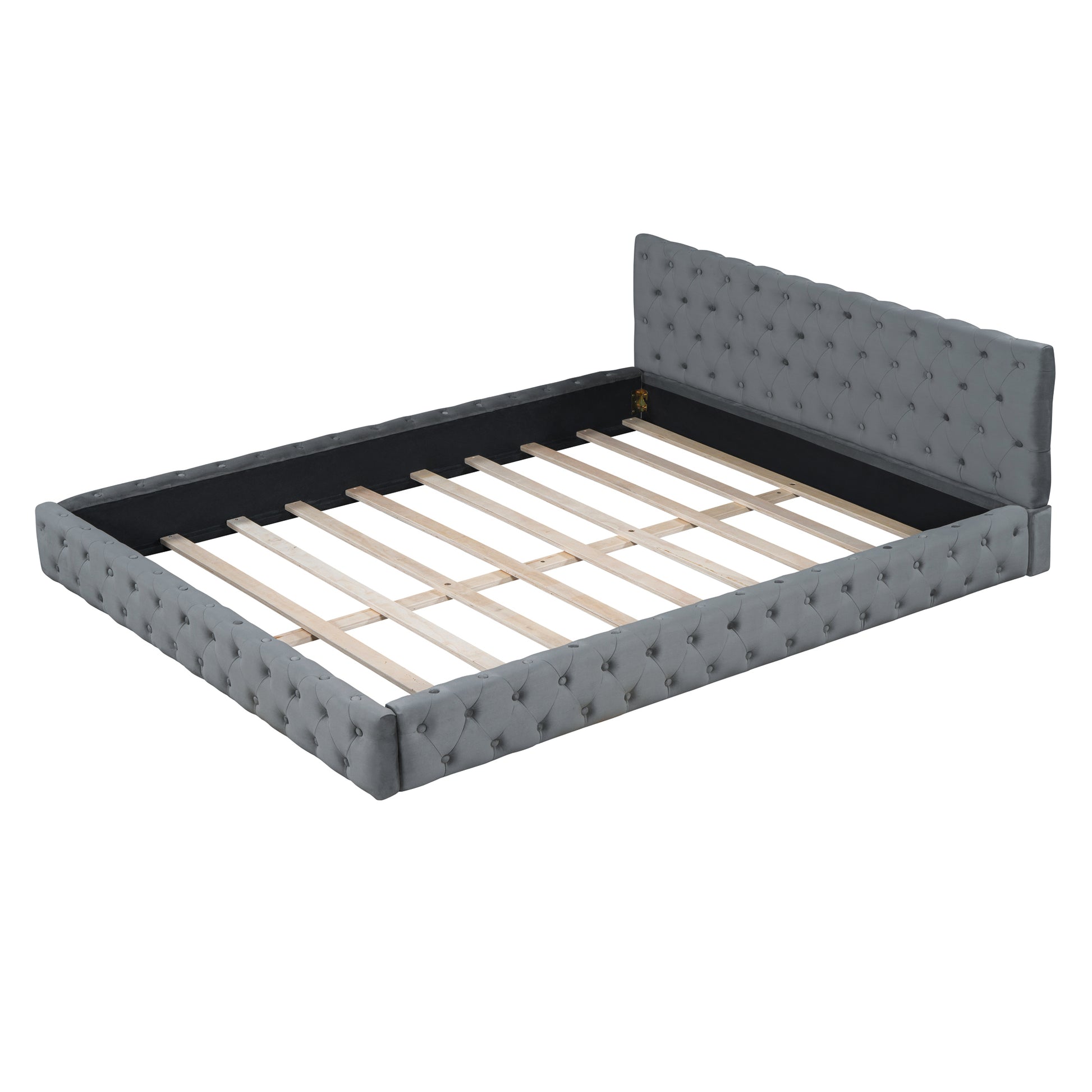 Queen Size Velvet Upholstered Platform Bed, With