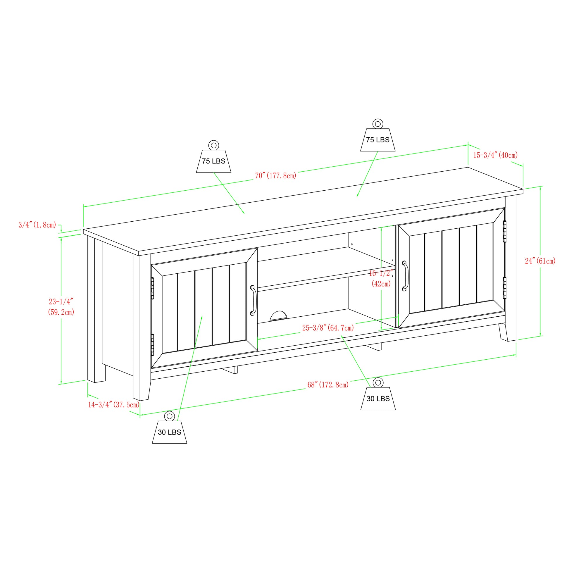 Modern Farmhouse 2 Door Grooved 70" Tv Stand For