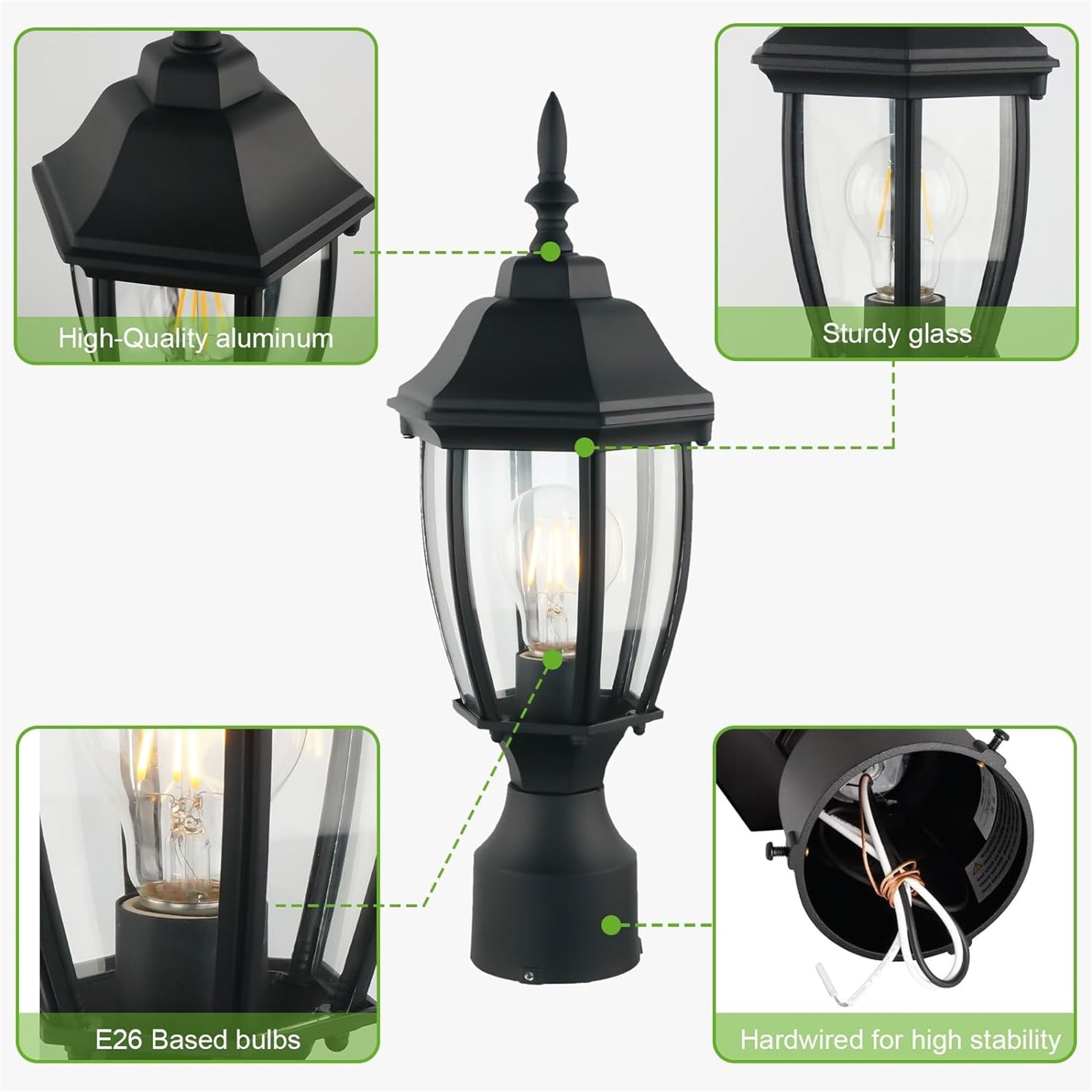 Dusk To Dawn Outdoor 16" Black Post Light Fixture