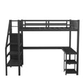 Metal Full Loft Bed With Wardrobe And Led Light,