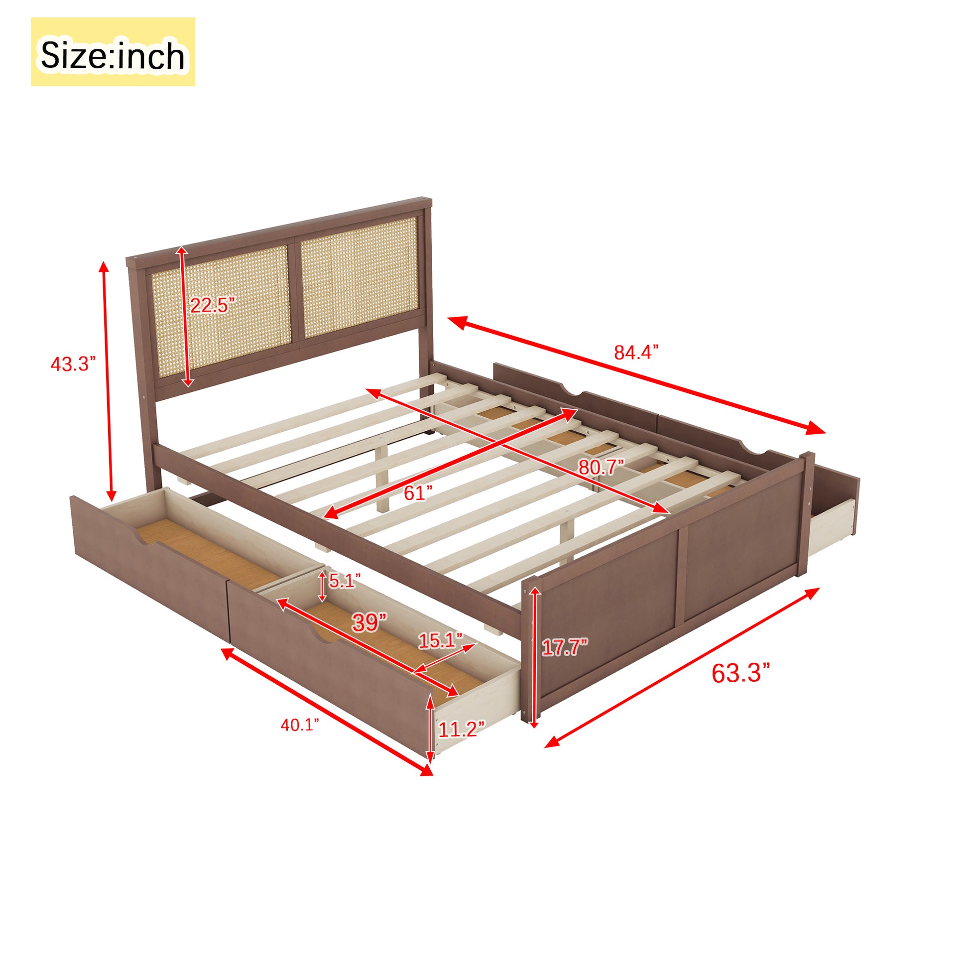 Queen Size Wood Storage Platform Bed With 4