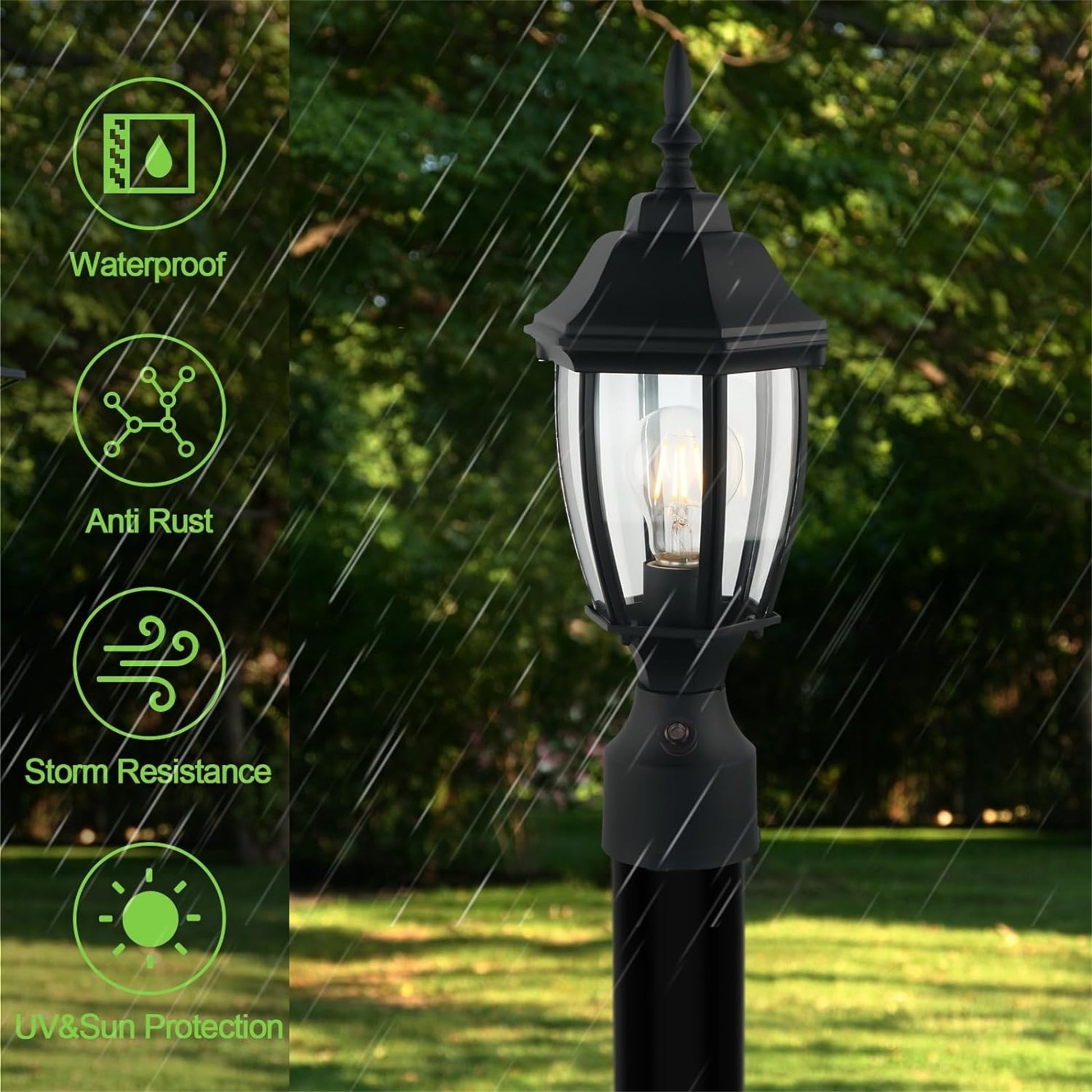 Dusk To Dawn Outdoor 16" Black Post Light Fixture