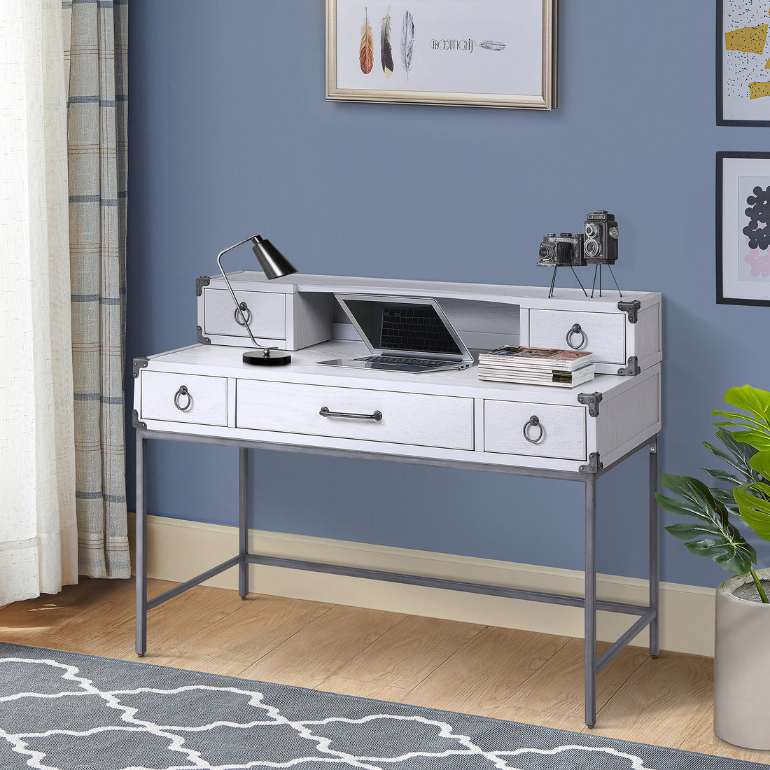 Grey And Gunmetal Writing Desk - Grey Office