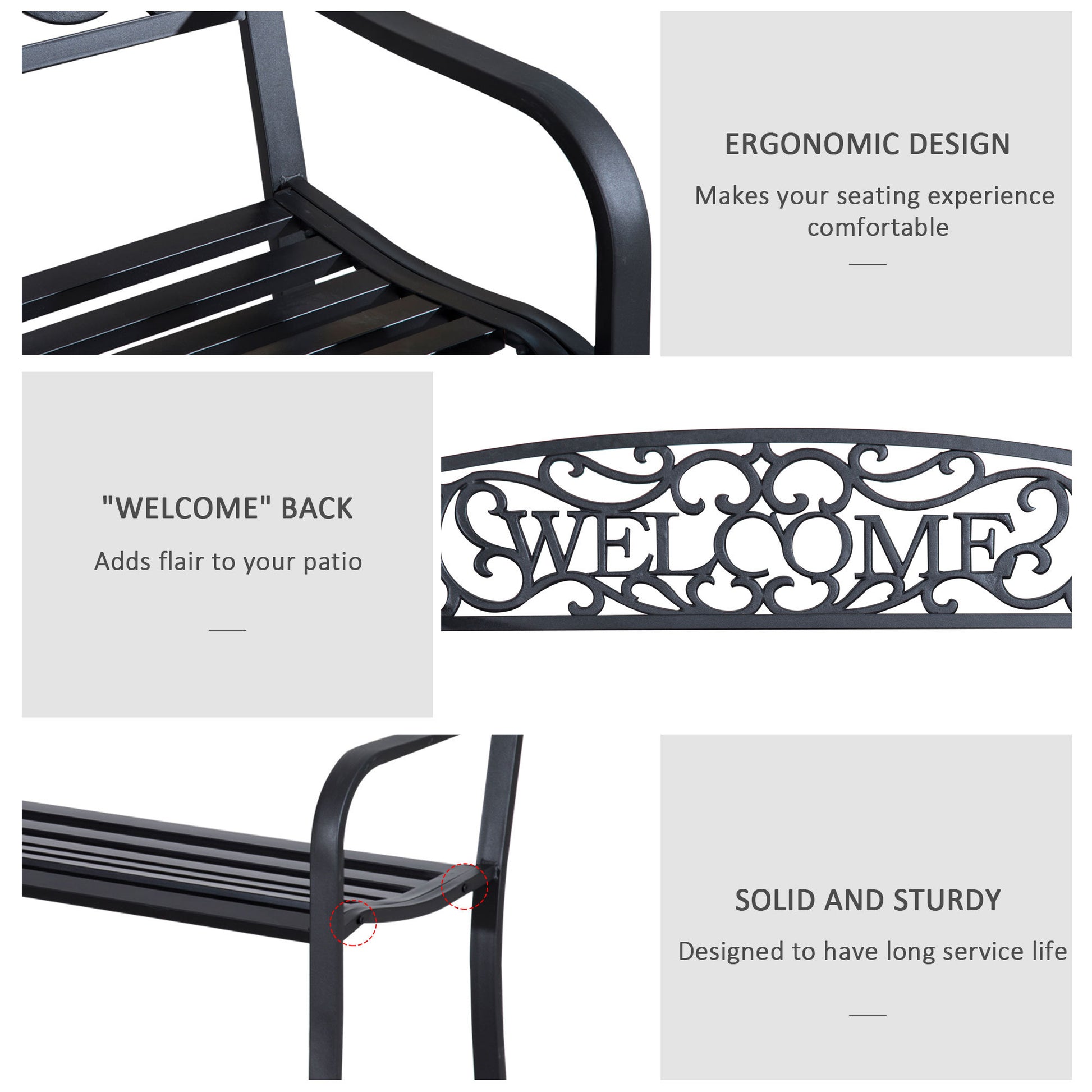 Outsunny 50" Outdoor Metal Welcome Bench, Garden