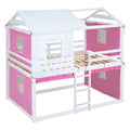 Full Size Bunk Wood House Bed With Tent, Pink