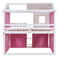 Full Size Bunk Wood House Bed With Tent, Pink