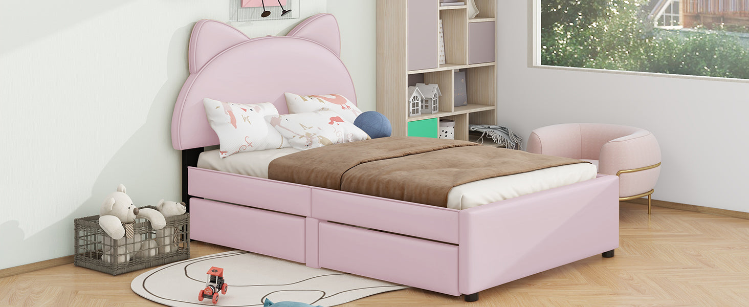 Twin Size Upholstered Platform Bed with Cartoon Ears box spring not