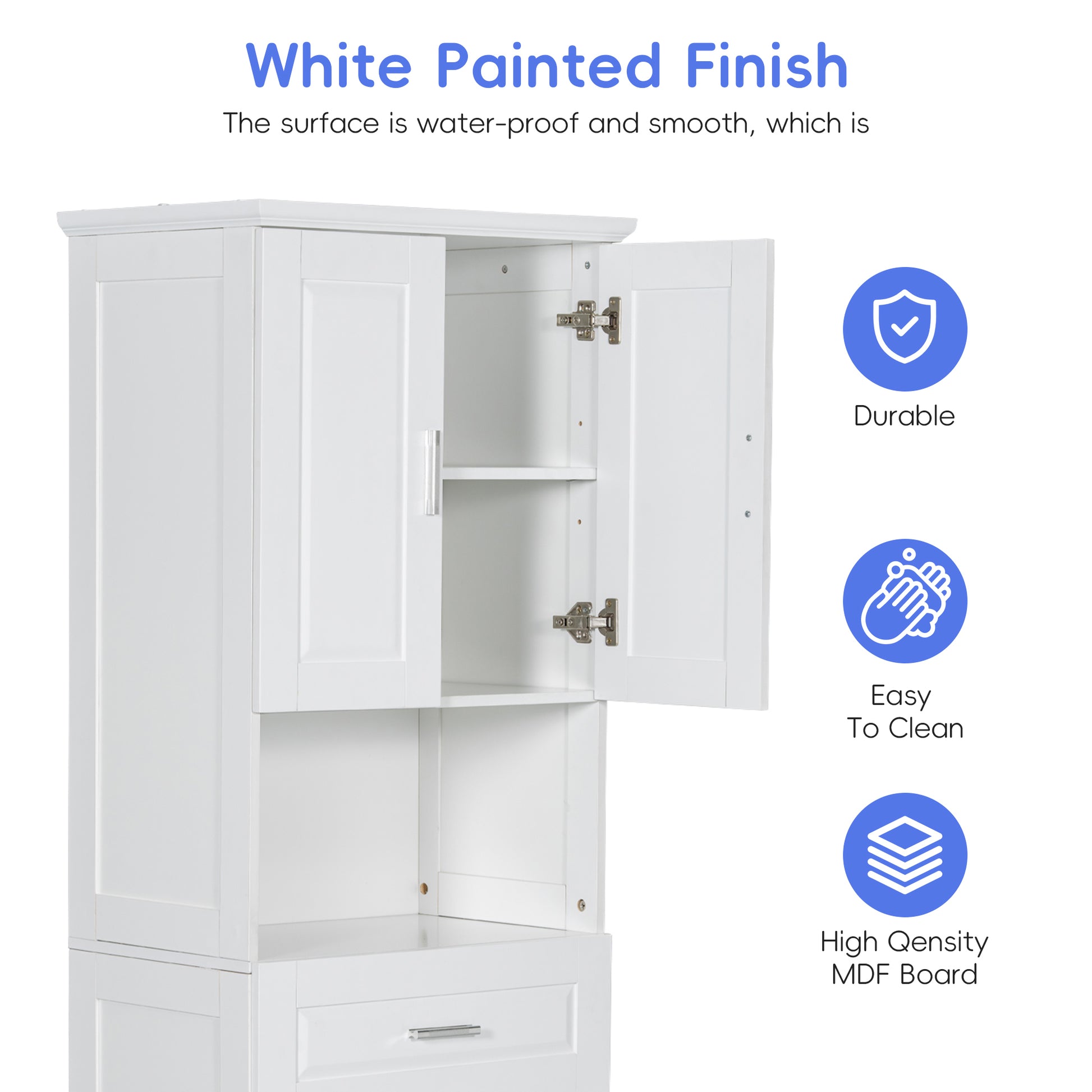 Tall Bathroom Cabinet With Laundry Basket, Large