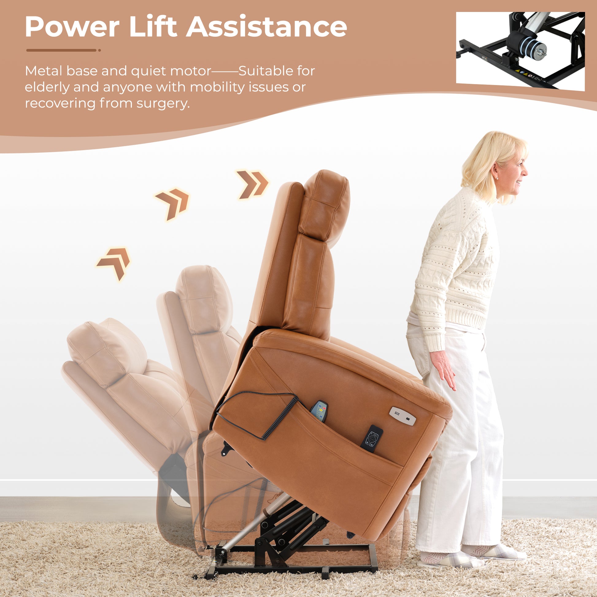 Dual Motor Power Lift Recliner Chair For Elderly,