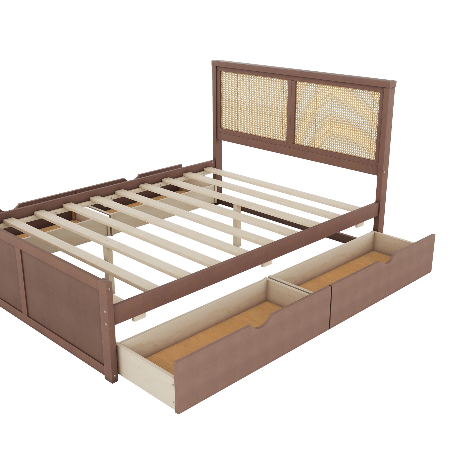 Queen Size Wood Storage Platform Bed With 4