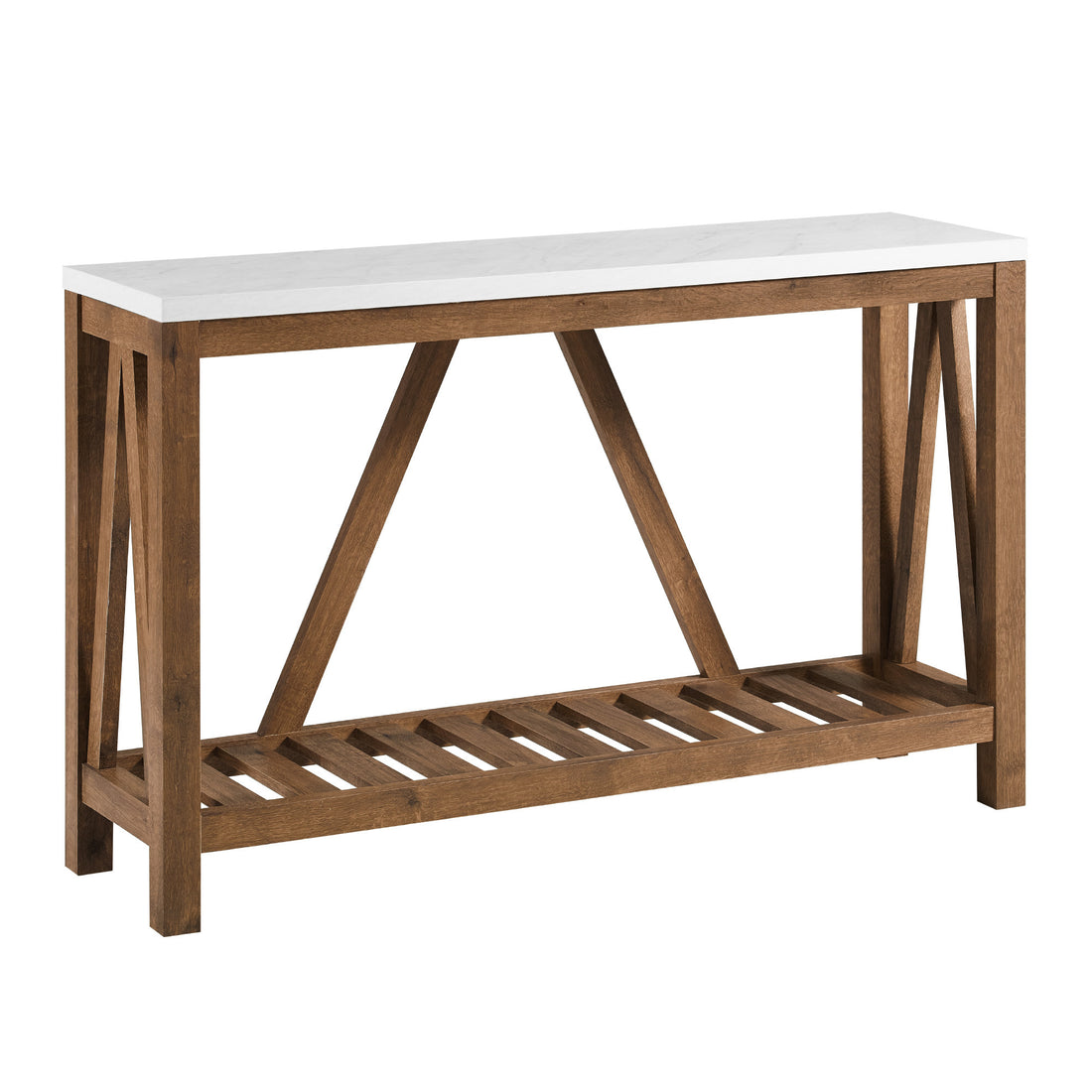 Farmhouse A Frame Faux Marble Entry Table With