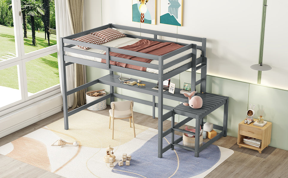 Full Loft Bed With Built In Desk, Ladder Platform