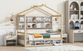 Twin House Bed With Roof Frame, Bedside Shelves,