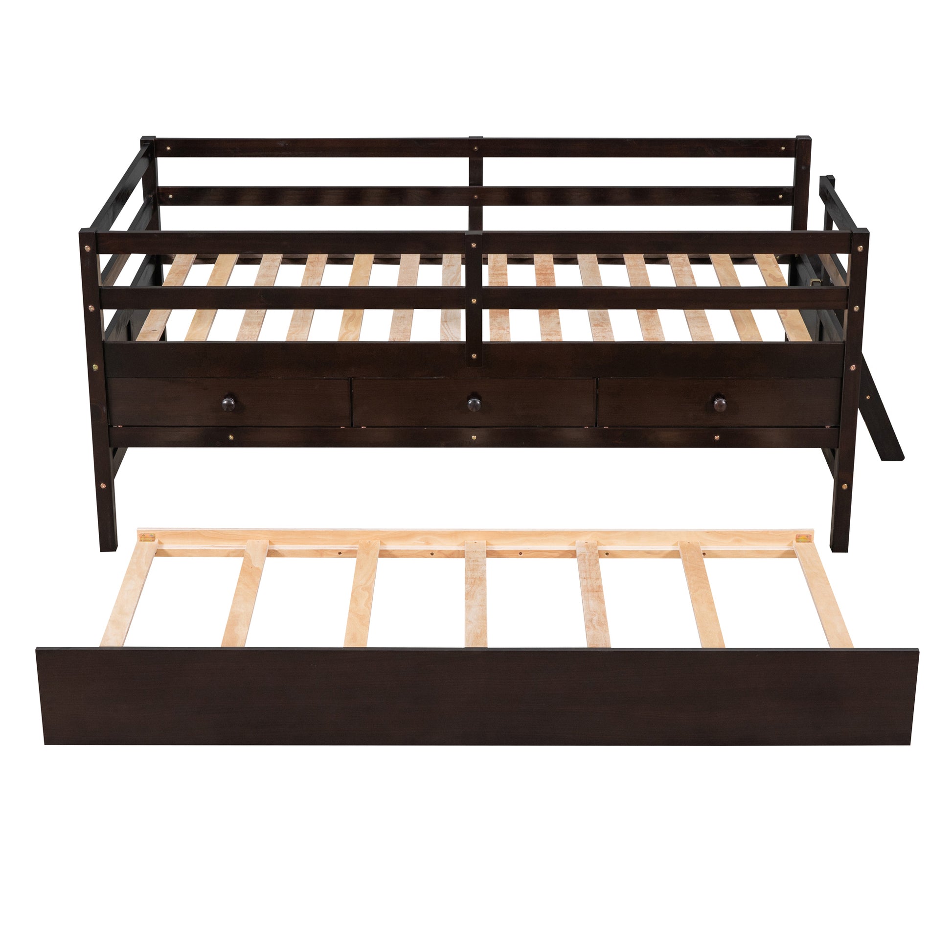 Low Loft Bed Twin Size With Full Safety Fence -