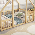 Full Wood House Shaped Floor Bed With Fence -