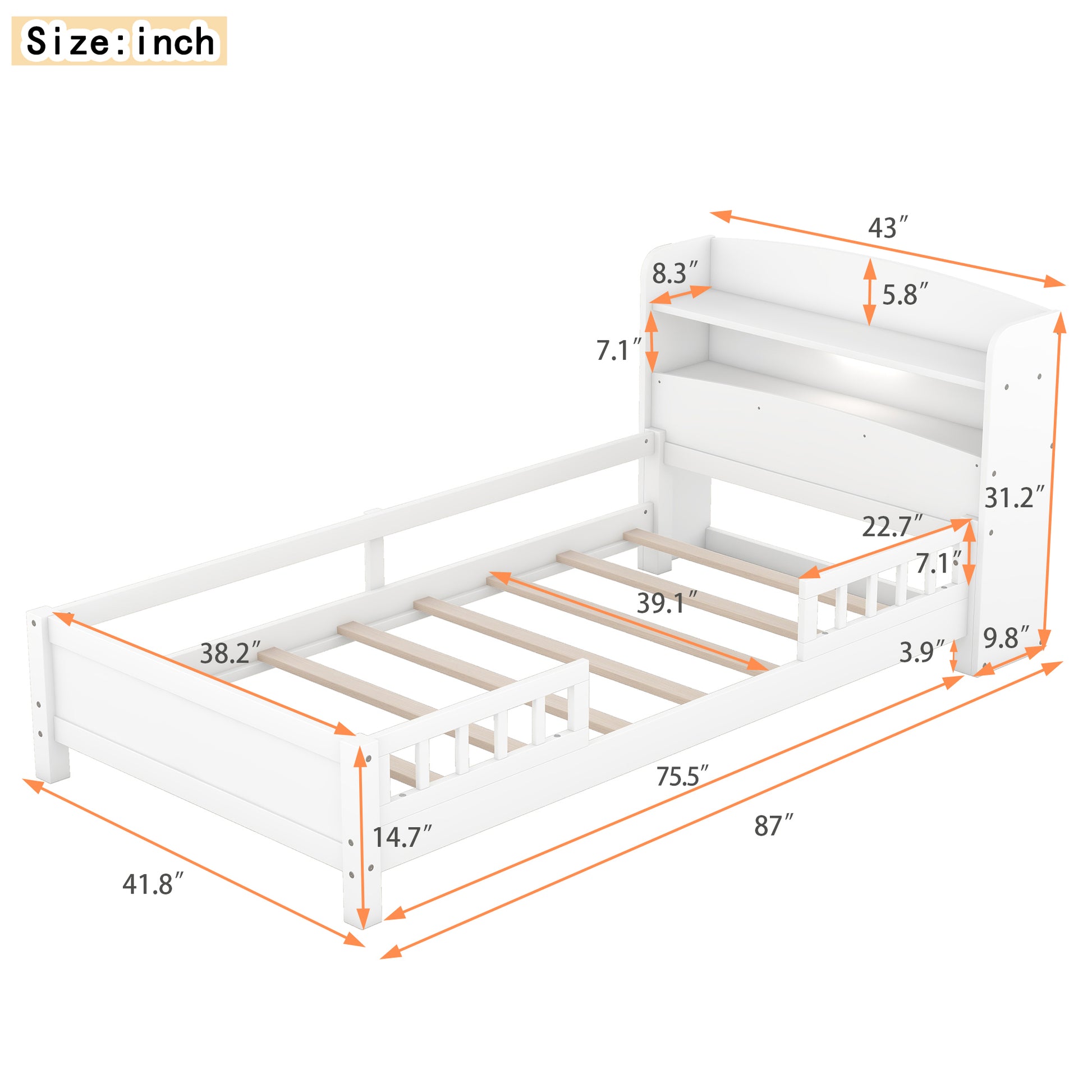 Wood Twin Size Platform Bed With Built In Led