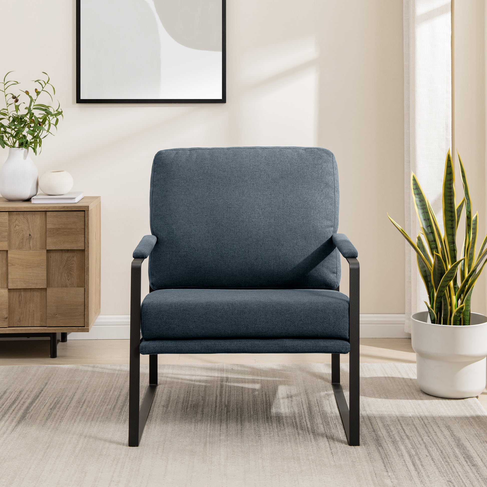 Contemporary Square Metal Frame Accent Chair