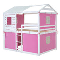 Full Size Bunk Wood House Bed With Tent, Pink