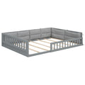 Wood Full Size Upholstered Platform Bed with Guardrail box spring not required-full-gray-wood-bed