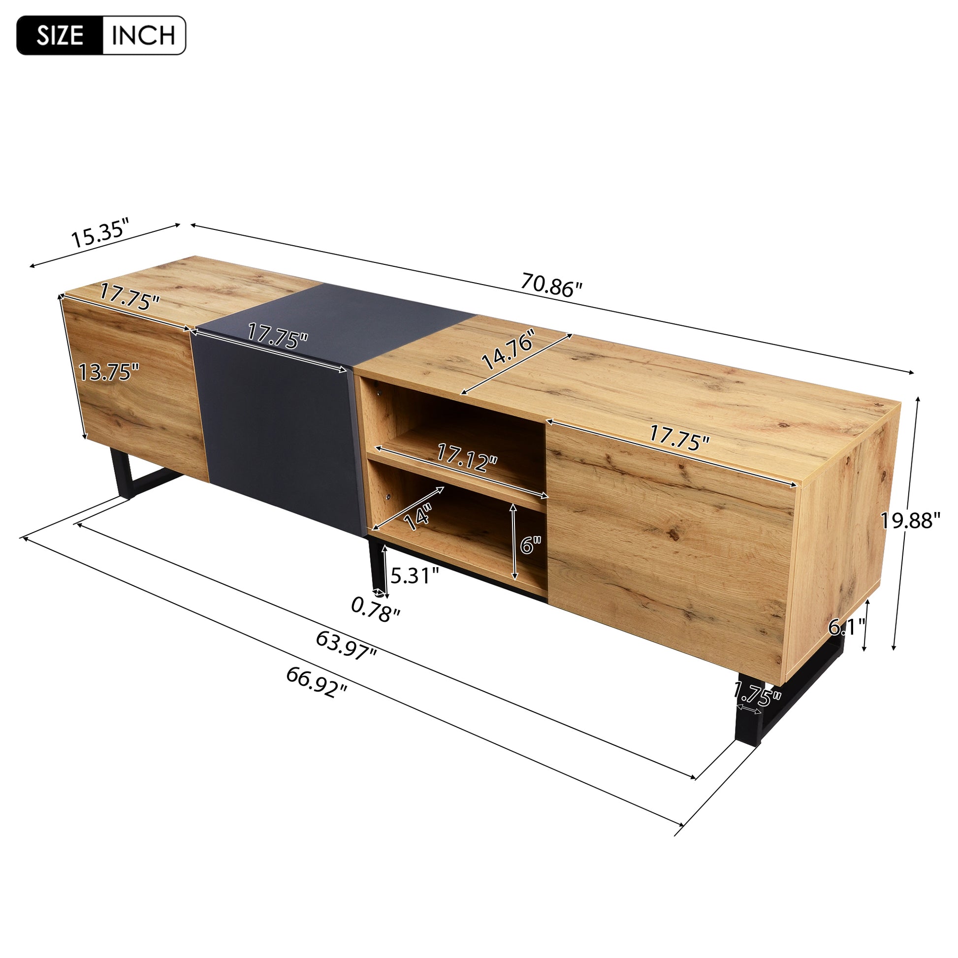 Modern Tv With 3 Cabinets& Open Shelves, Color -