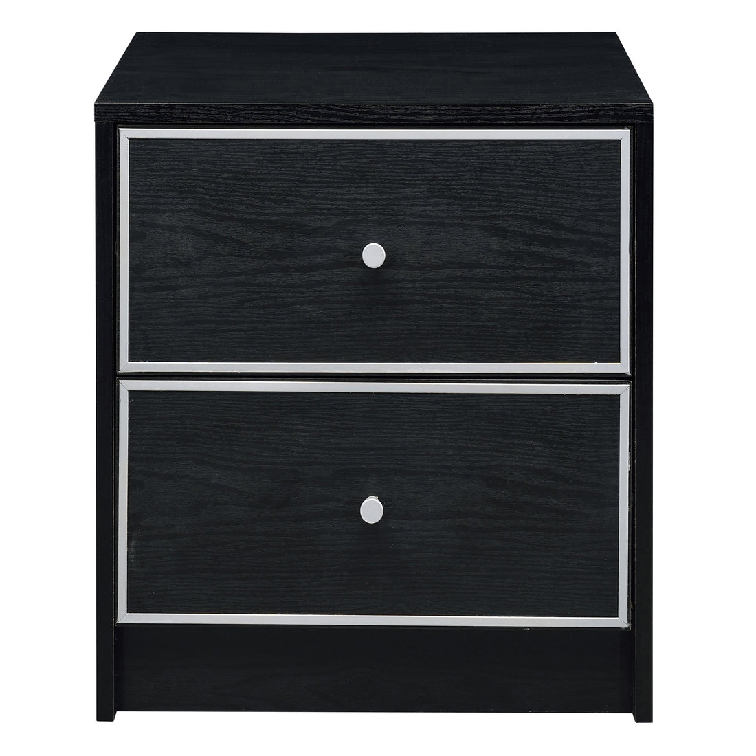 Black And Silver 2 Drawer Nightstand - Black And