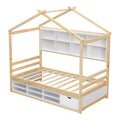 Twin House Bed With Roof Frame, Bedside Shelves,