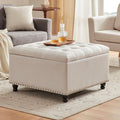 Large Square Tufted Upholstered Ottoman Bench And