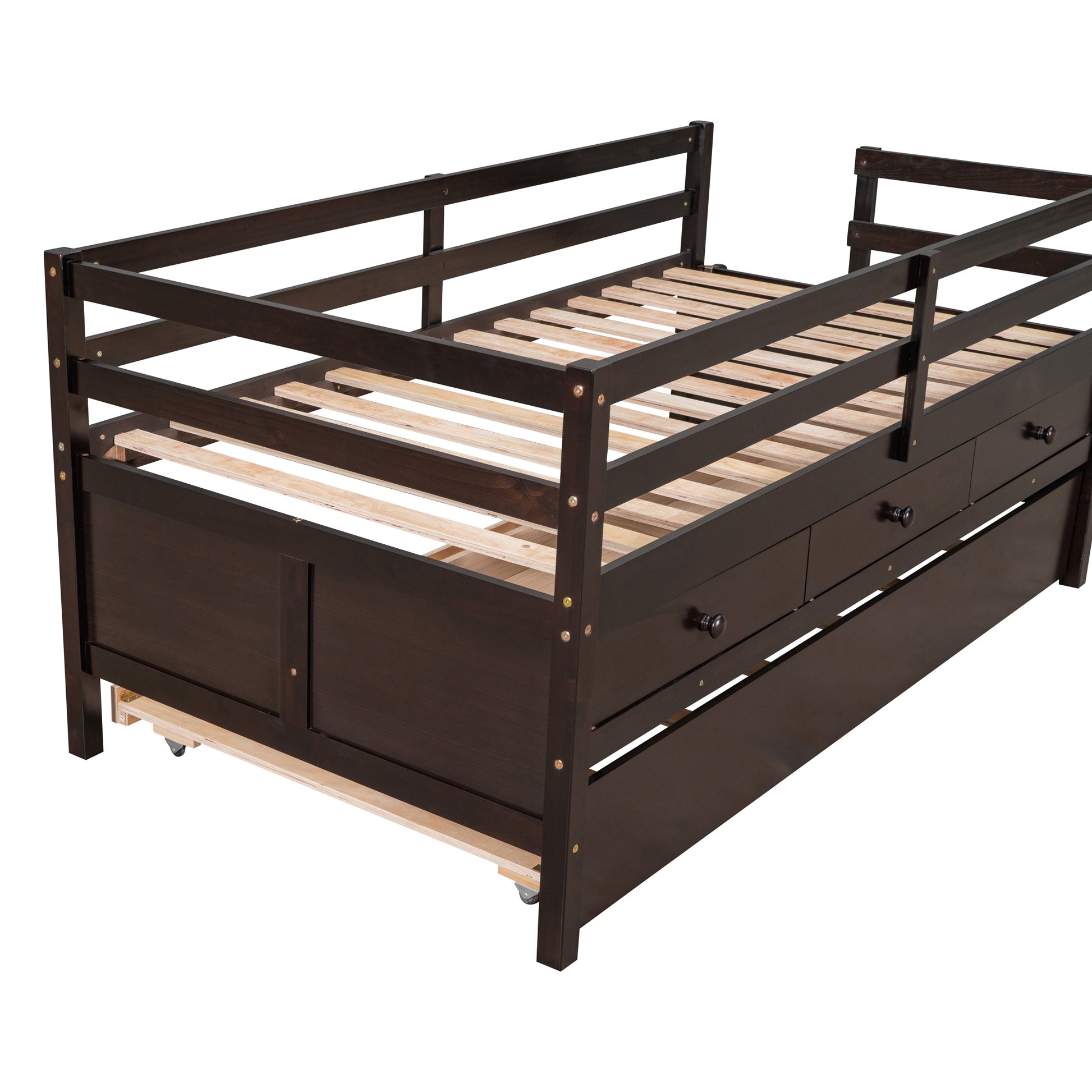 Low Loft Bed Twin Size With Full Safety Fence -