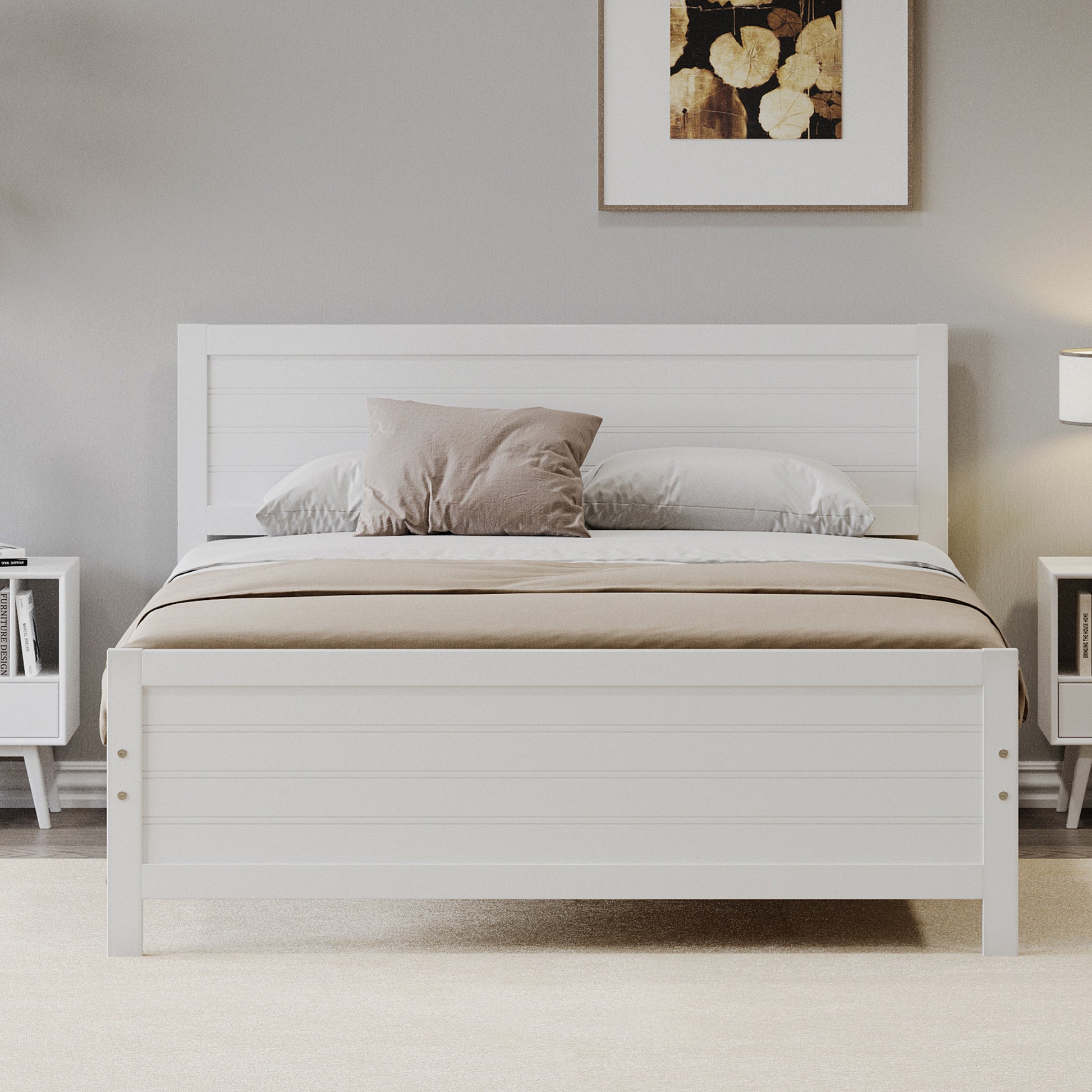 Wood Platform Bed Frame With Headboard, Mattress