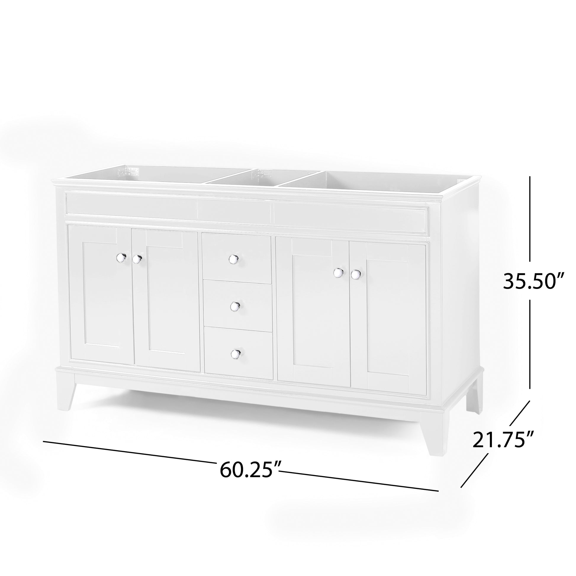 61'' Bathroom Vanity with Marble Top & Double Ceramic white-plywood