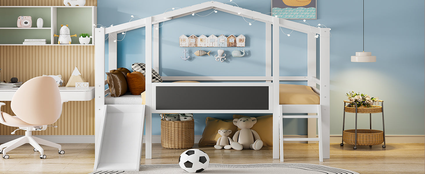 Twin Size Loft Bed With Ladder And Slide, House